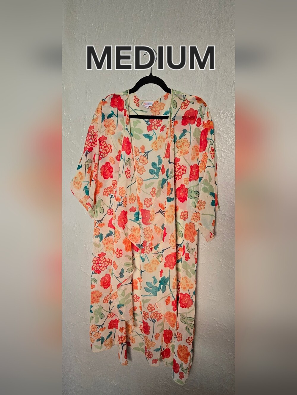 LuLaRoe Shirley Kimono Womens Size Medium Blue Floral Sheer Flowy Cover Up